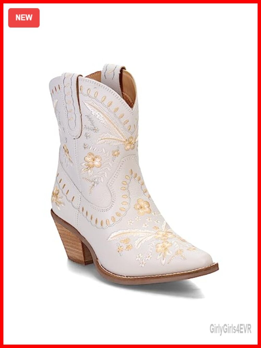 Embroidered Floral Snip Toe Pull On Boots with Block Heel